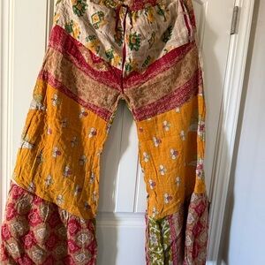 Boho Patchwork Wide Leg Pants in Mustard and Red